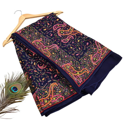 Indian Vintage Heavy Sari Blue Pure Georgette Silk Hand Embroidered Sozni Sarees Craft Fabric 5Yd Sewing Dress making Wedding sari