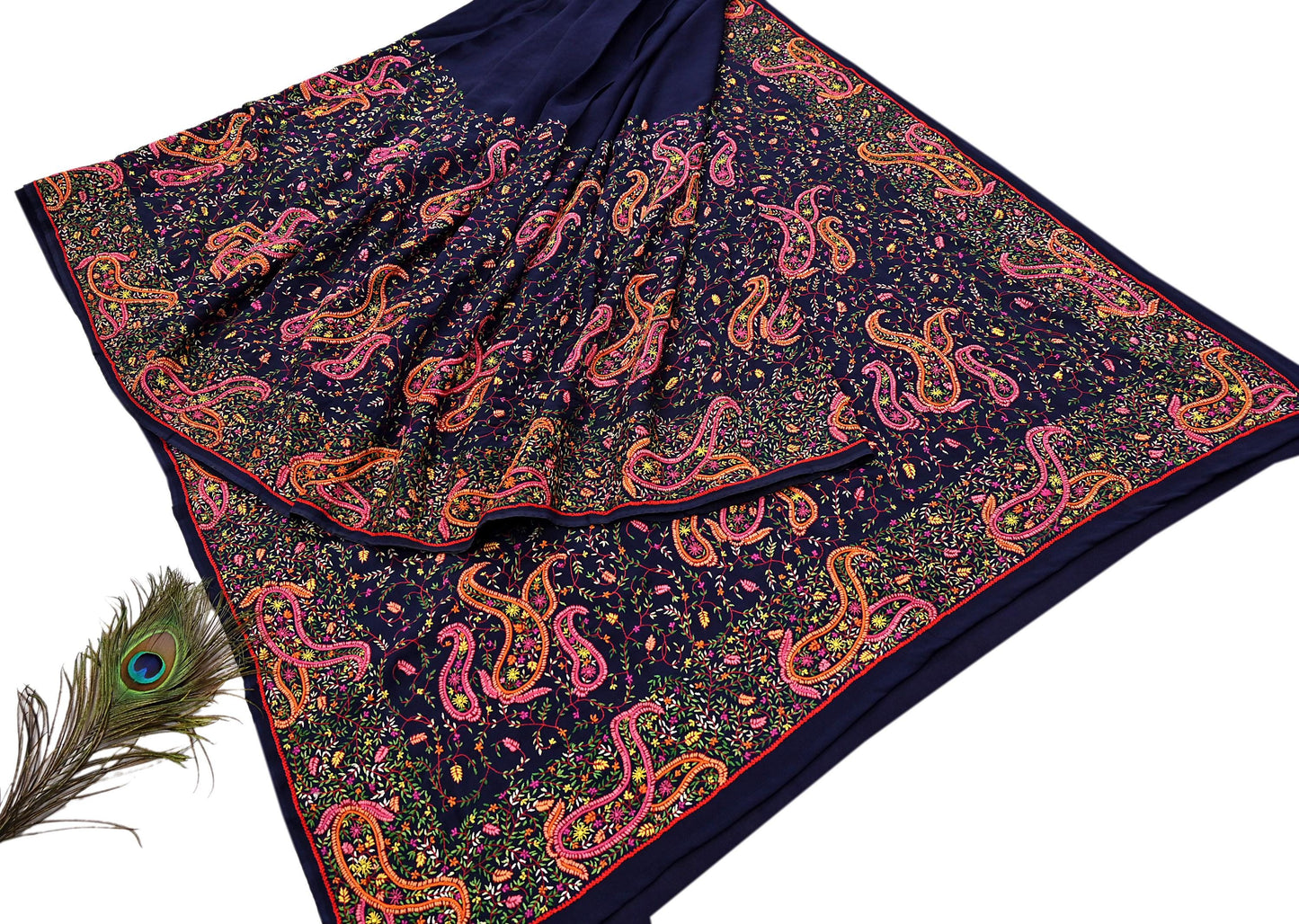 Indian Vintage Heavy Sari Blue Pure Georgette Silk Hand Embroidered Sozni Sarees Craft Fabric 5Yd Sewing Dress making Wedding sari