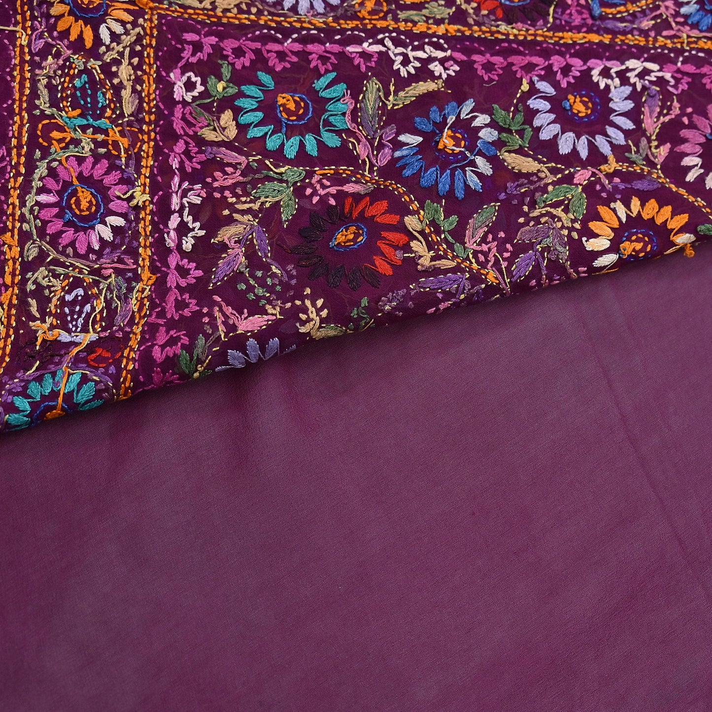 Indian Vintage Heavy Sari Multi Pure Georgette Silk Hand Embroidered Chain stitch Sarees Craft Fabric 5Yd Sewing Dress making Wedding sari