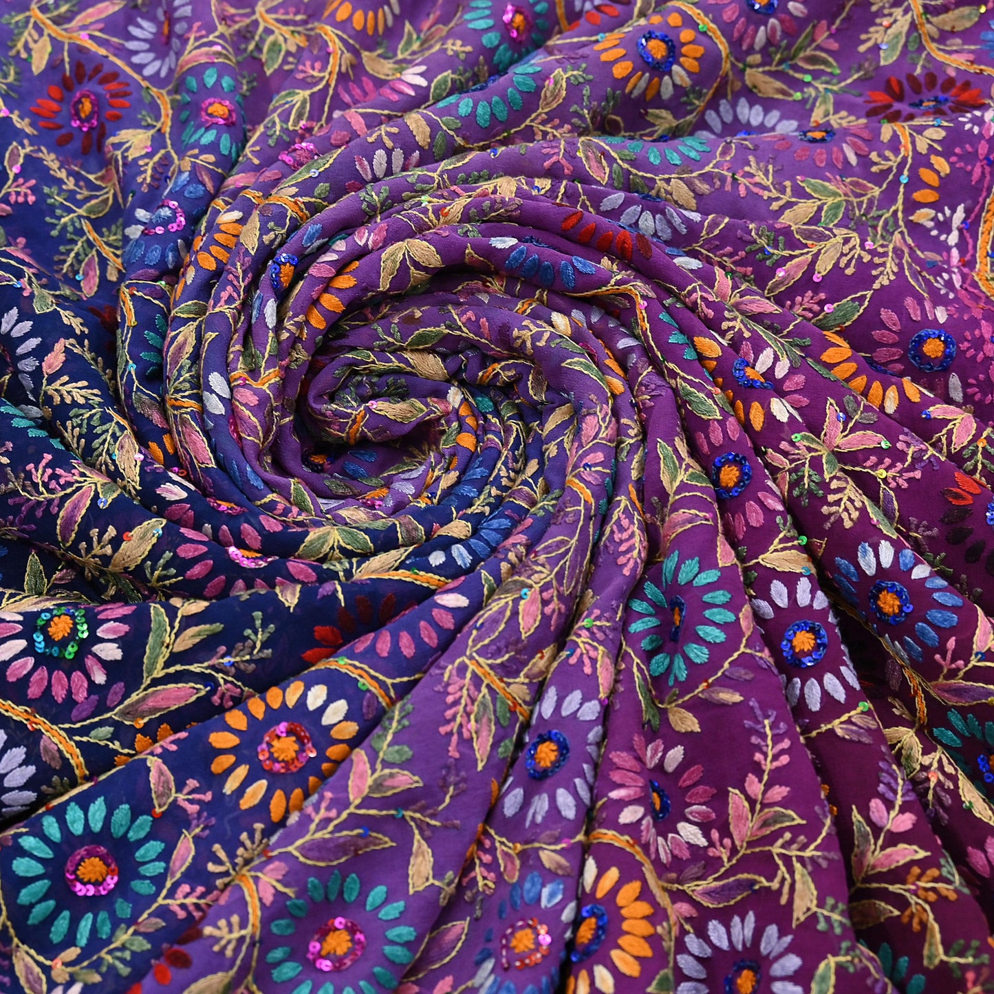 Indian Vintage Heavy Sari Multi Pure Georgette Silk Hand Embroidered Chain stitch Sarees Craft Fabric 5Yd Sewing Dress making Wedding sari