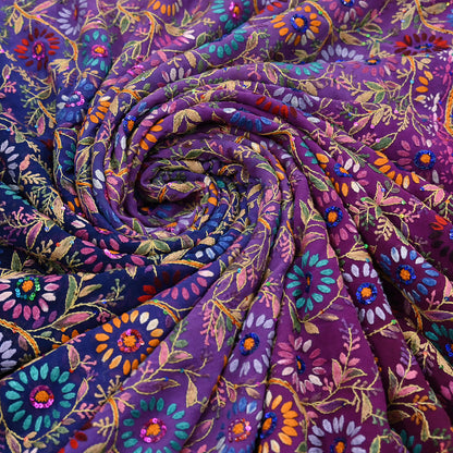 Indian Vintage Heavy Sari Multi Pure Georgette Silk Hand Embroidered Chain stitch Sarees Craft Fabric 5Yd Sewing Dress making Wedding sari