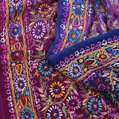 Indian Vintage Heavy Sari Multi Pure Georgette Silk Hand Embroidered Chain stitch Sarees Craft Fabric 5Yd Sewing Dress making Wedding sari