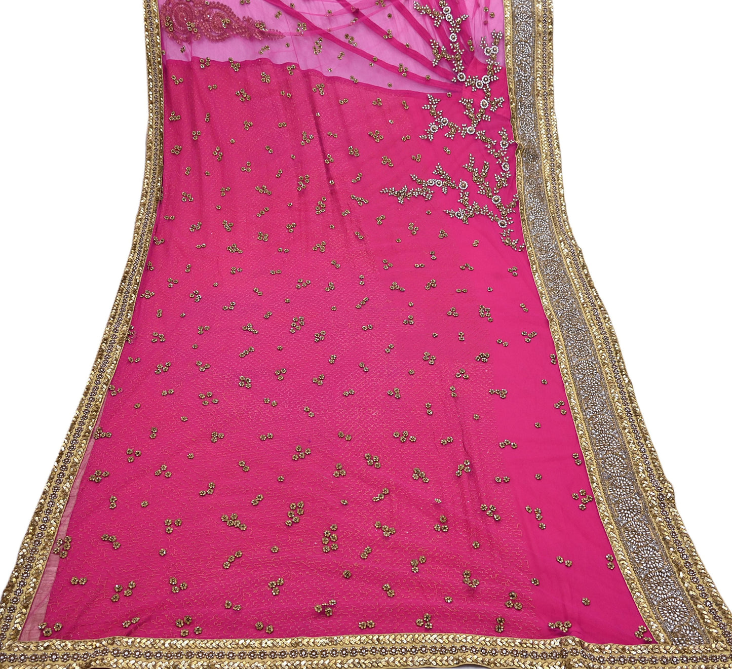 Indian Vintage Sari Rani Pink pure georgette silk Hand Embroidered Designer Sabyasachi Lehenga Sarees Ethnic Wedding Sarees 6yd