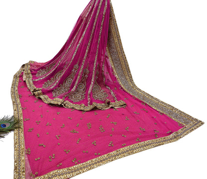 Indian Vintage Sari Rani Pink pure georgette silk Hand Embroidered Designer Sabyasachi Lehenga Sarees Ethnic Wedding Sarees 6yd
