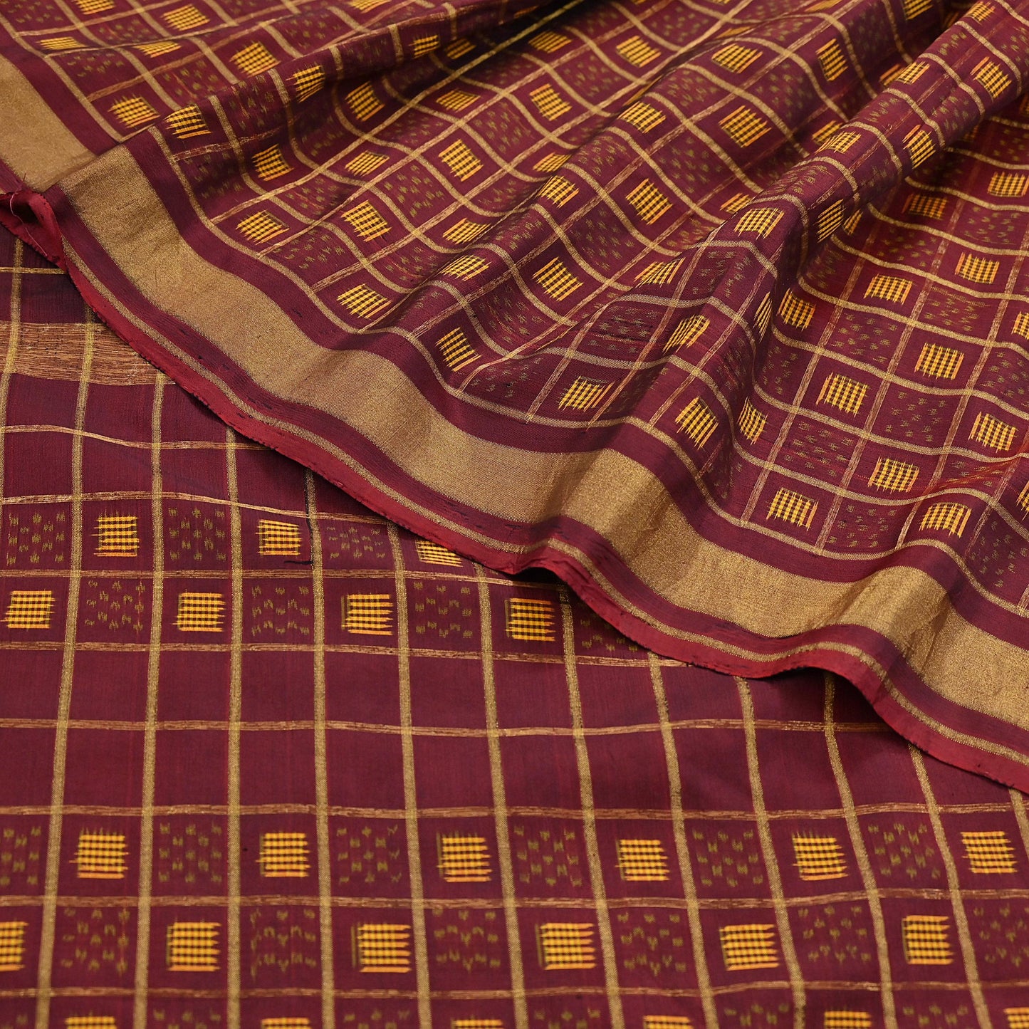 Vintage Maroon Rajkot Patola Saree Pure Silk Single Ikat Handwoven Indian Sari 5Yd Craft Fabric Zari Border Dress Making