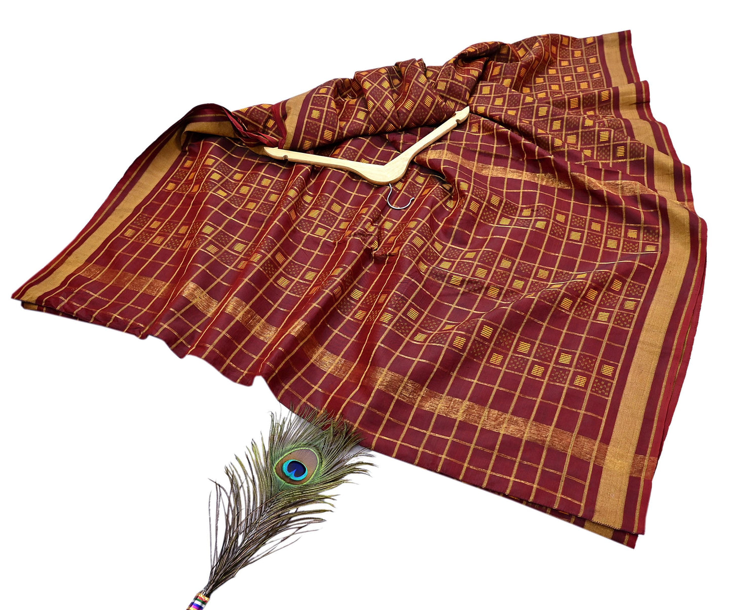 Vintage Maroon Rajkot Patola Saree Pure Silk Single Ikat Handwoven Indian Sari 5Yd Craft Fabric Zari Border Dress Making