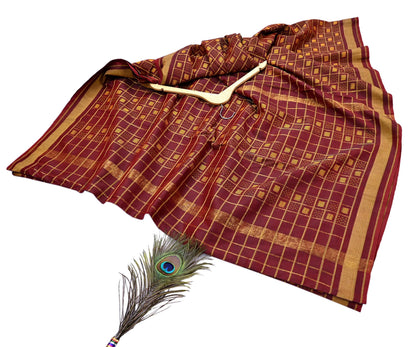 Vintage Maroon Rajkot Patola Saree Pure Silk Single Ikat Handwoven Indian Sari 5Yd Craft Fabric Zari Border Dress Making