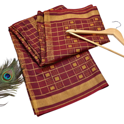 Vintage Maroon Rajkot Patola Saree Pure Silk Single Ikat Handwoven Indian Sari 5Yd Craft Fabric Zari Border Dress Making