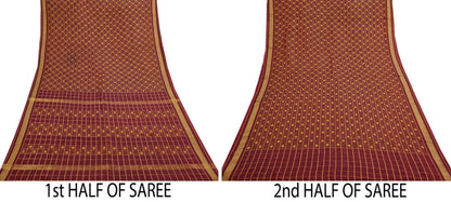 Vintage Maroon Rajkot Patola Saree Pure Silk Single Ikat Handwoven Indian Sari 5Yd Craft Fabric Zari Border Dress Making