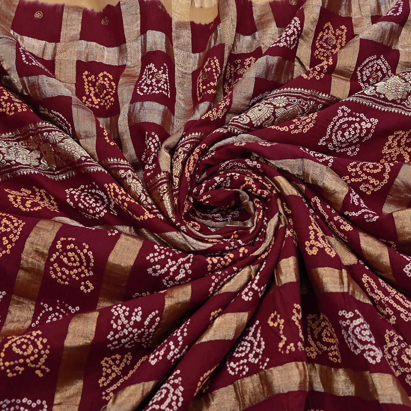 Indian Vintage Sari Beige & Maroon Pure Cotton Hand woven Bandhani Gharchola Sarees Ethnic Zardozi/Dabka Zari Wedding Saree