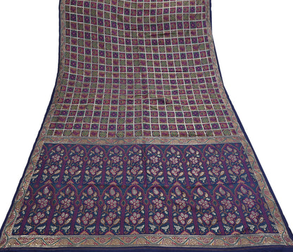 Indian Vintage Sari Blue Heavy Wedding Pure Silk Hand Woven Gharchola Bandhani Sarees Zari 5Yd Craft Fabric Dress Making Crafting