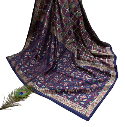 Indian Vintage Sari Blue Heavy Wedding Pure Silk Hand Woven Gharchola Bandhani Sarees Zari 5Yd Craft Fabric Dress Making Crafting