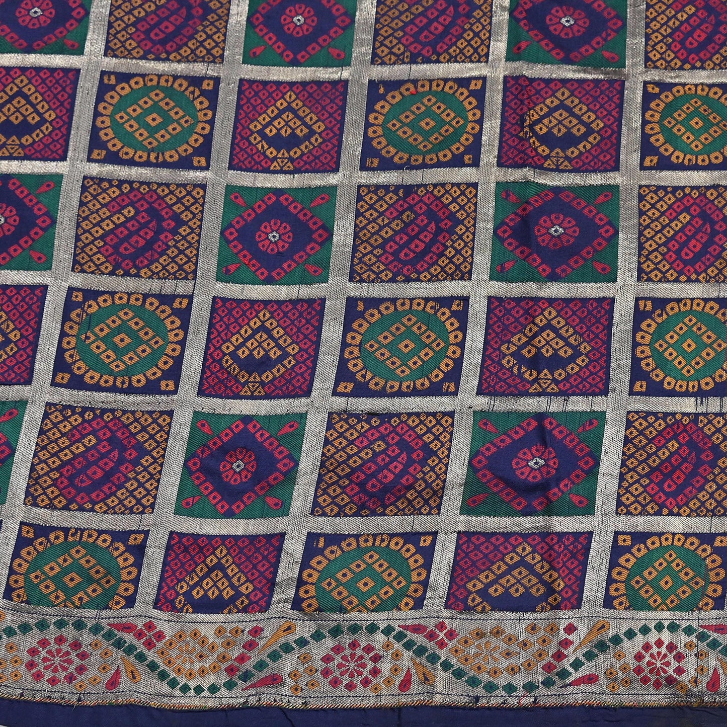 Indian Vintage Sari Blue Heavy Wedding Pure Silk Hand Woven Gharchola Bandhani Sarees Zari 5Yd Craft Fabric Dress Making Crafting