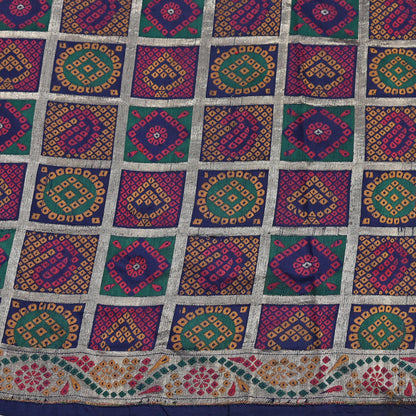 Indian Vintage Sari Blue Heavy Wedding Pure Silk Hand Woven Gharchola Bandhani Sarees Zari 5Yd Craft Fabric Dress Making Crafting