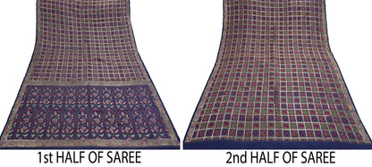 Indian Vintage Sari Blue Heavy Wedding Pure Silk Hand Woven Gharchola Bandhani Sarees Zari 5Yd Craft Fabric Dress Making Crafting