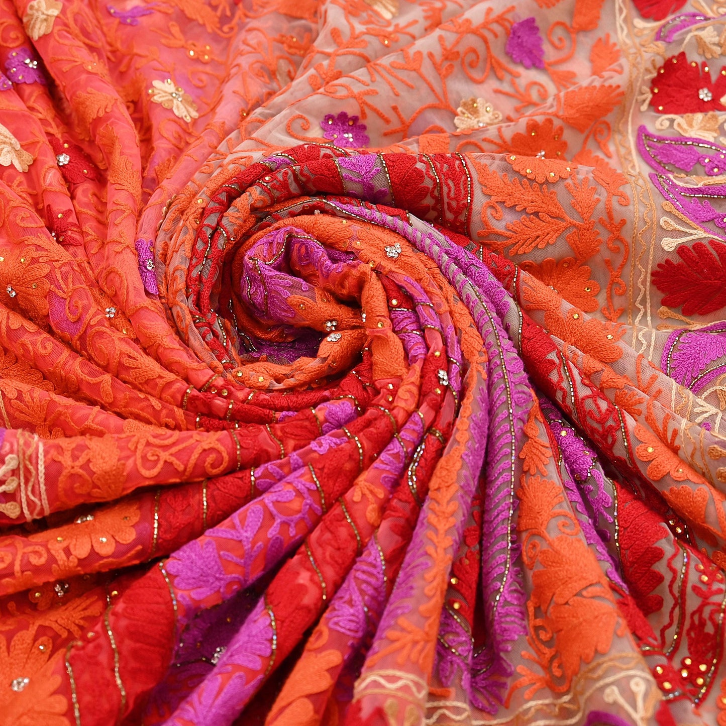 Indian Vintage Sari White & Orange Net/Mesh Hand Embroidered Designer Manish Malhotra Sarees 5Yd Ethnic Zardozi/Dabka Zari Wedding Saree