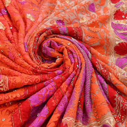 Indian Vintage Sari White & Orange Net/Mesh Hand Embroidered Designer Manish Malhotra Sarees 5Yd Ethnic Zardozi/Dabka Zari Wedding Saree