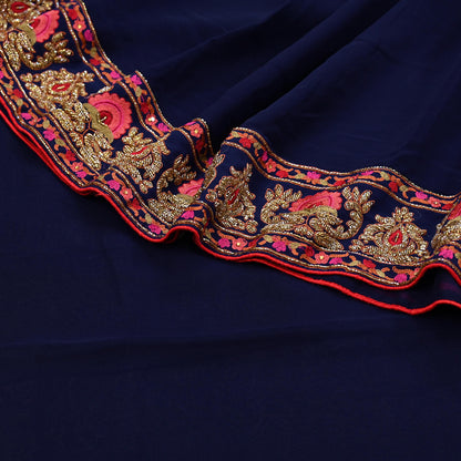 Rare Vintage Blue Pure Georgette Silk Saree Hand Embroidered Designer Abu Jani Sari 5.5 Yard Bollywood Party Wear with Blouse fabric
