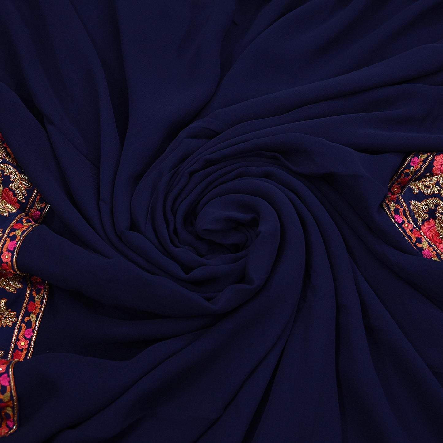Rare Vintage Blue Pure Georgette Silk Saree Hand Embroidered Designer Abu Jani Sari 5.5 Yard Bollywood Party Wear with Blouse fabric