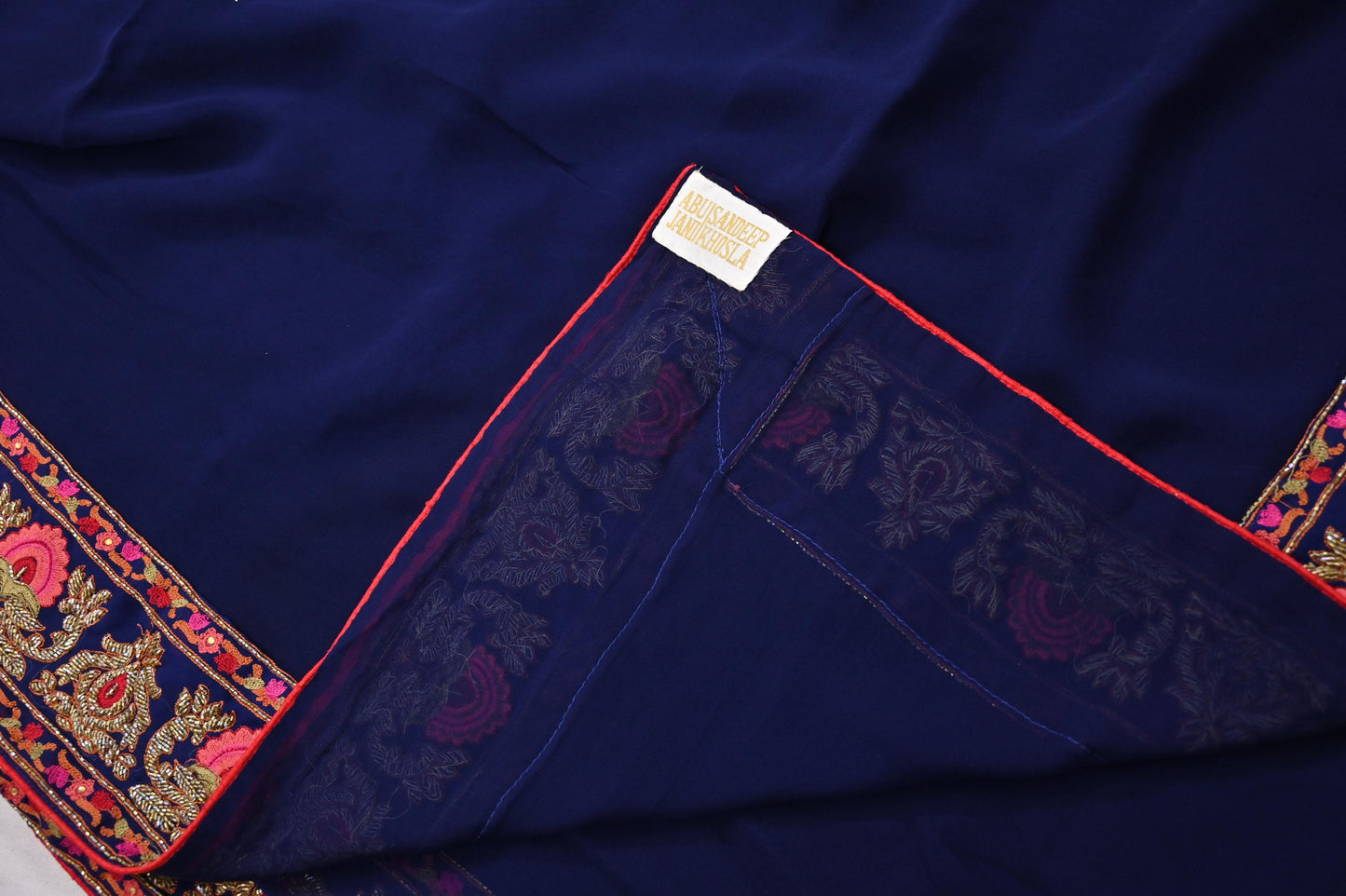 Rare Vintage Blue Pure Georgette Silk Saree Hand Embroidered Designer Abu Jani Sari 5.5 Yard Bollywood Party Wear with Blouse fabric