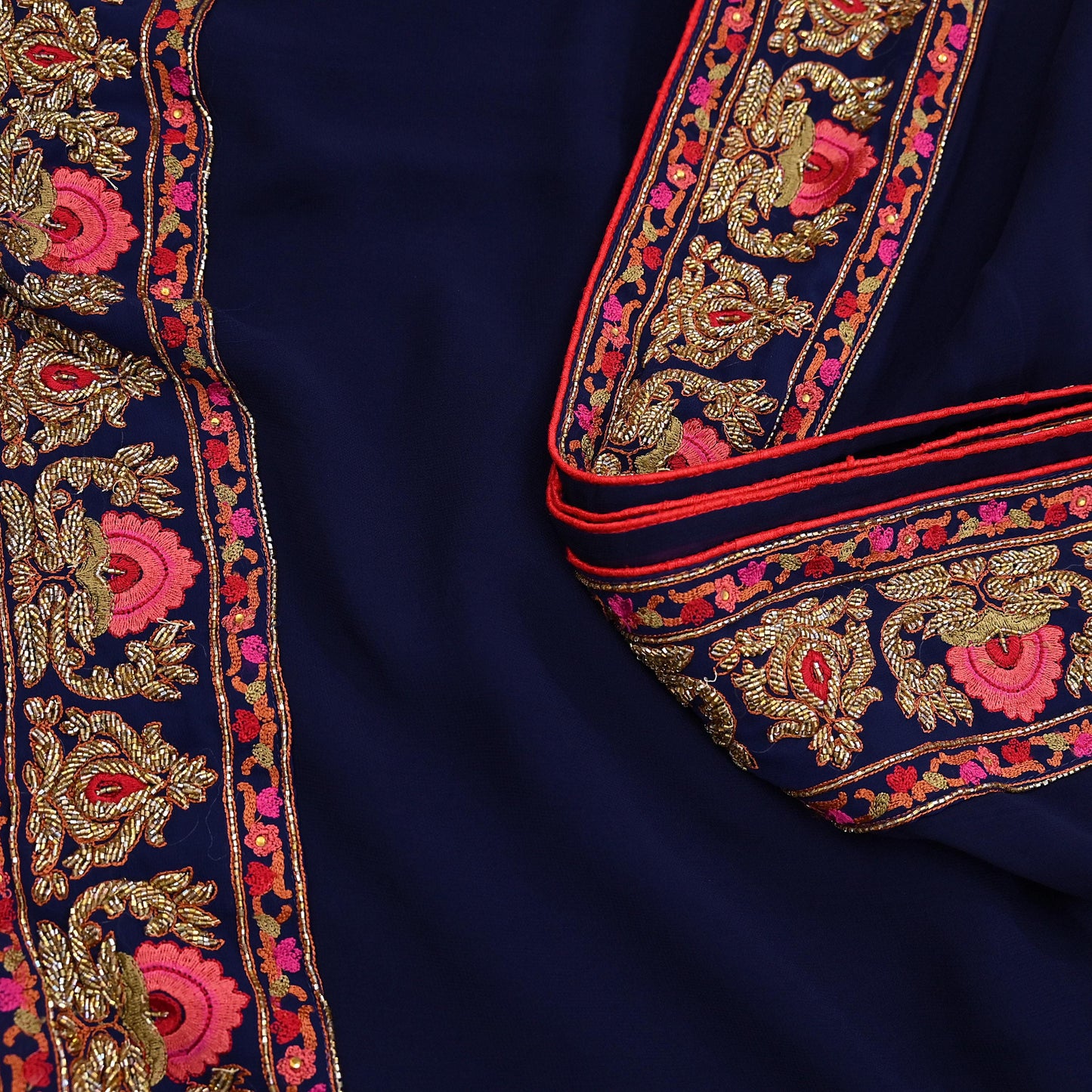Rare Vintage Blue Pure Georgette Silk Saree Hand Embroidered Designer Abu Jani Sari 5.5 Yard Bollywood Party Wear with Blouse fabric