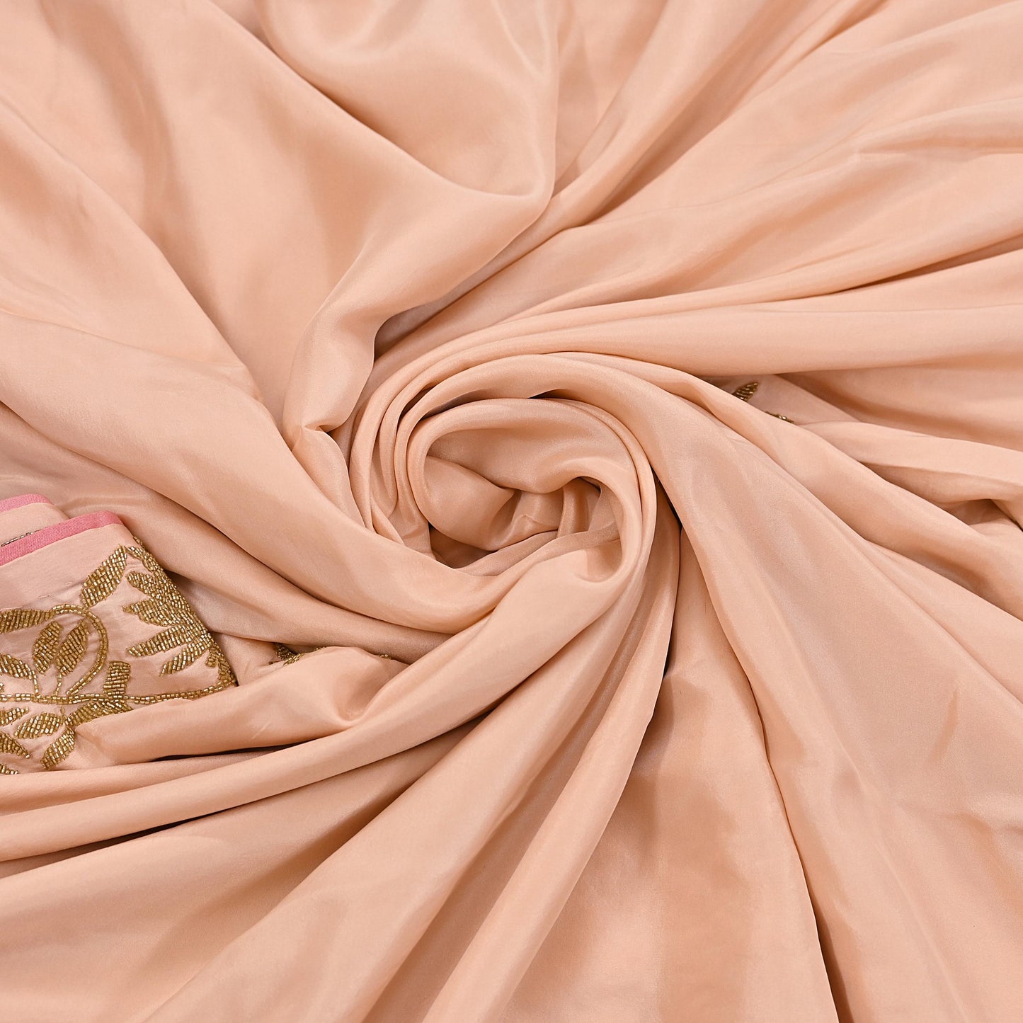 Rare Vintage Peach Pure Silk Saree Hand Embroidered Fabric 5.5 Yards Sari Bollywood Party Wear Ethnic Designer Saree