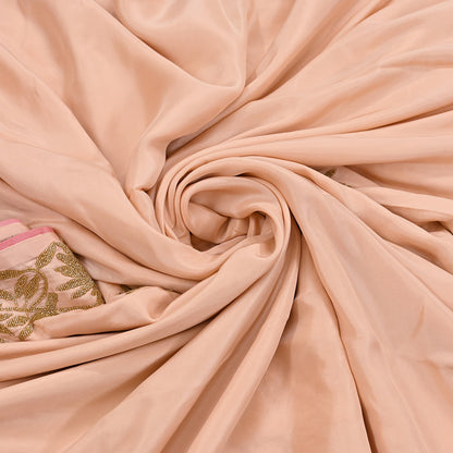 Rare Vintage Peach Pure Silk Saree Hand Embroidered Fabric 5.5 Yards Sari Bollywood Party Wear Ethnic Designer Saree