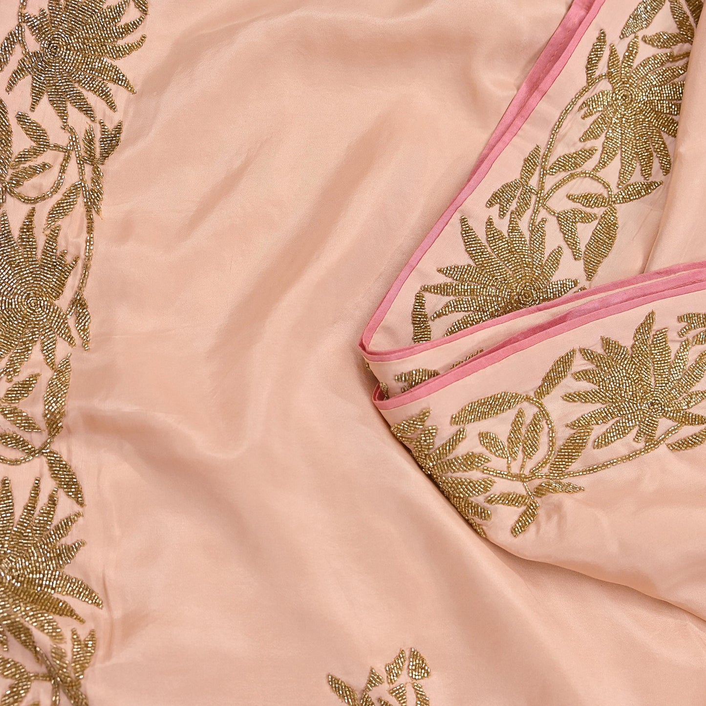 Rare Vintage Peach Pure Silk Saree Hand Embroidered Fabric 5.5 Yards Sari Bollywood Party Wear Ethnic Designer Saree