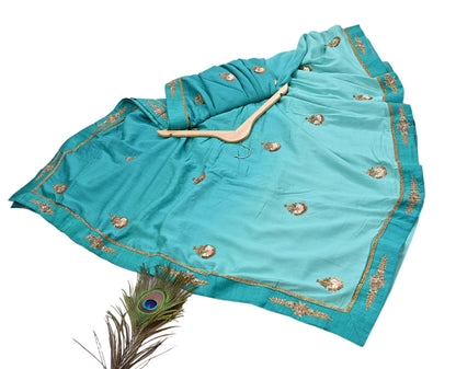 Rare Green Pure Silk Saree Zardozi Hand Embroidered Designer Sabyasachi Sari 6 Yard Bollywood Party Wear with Blouse Fabric