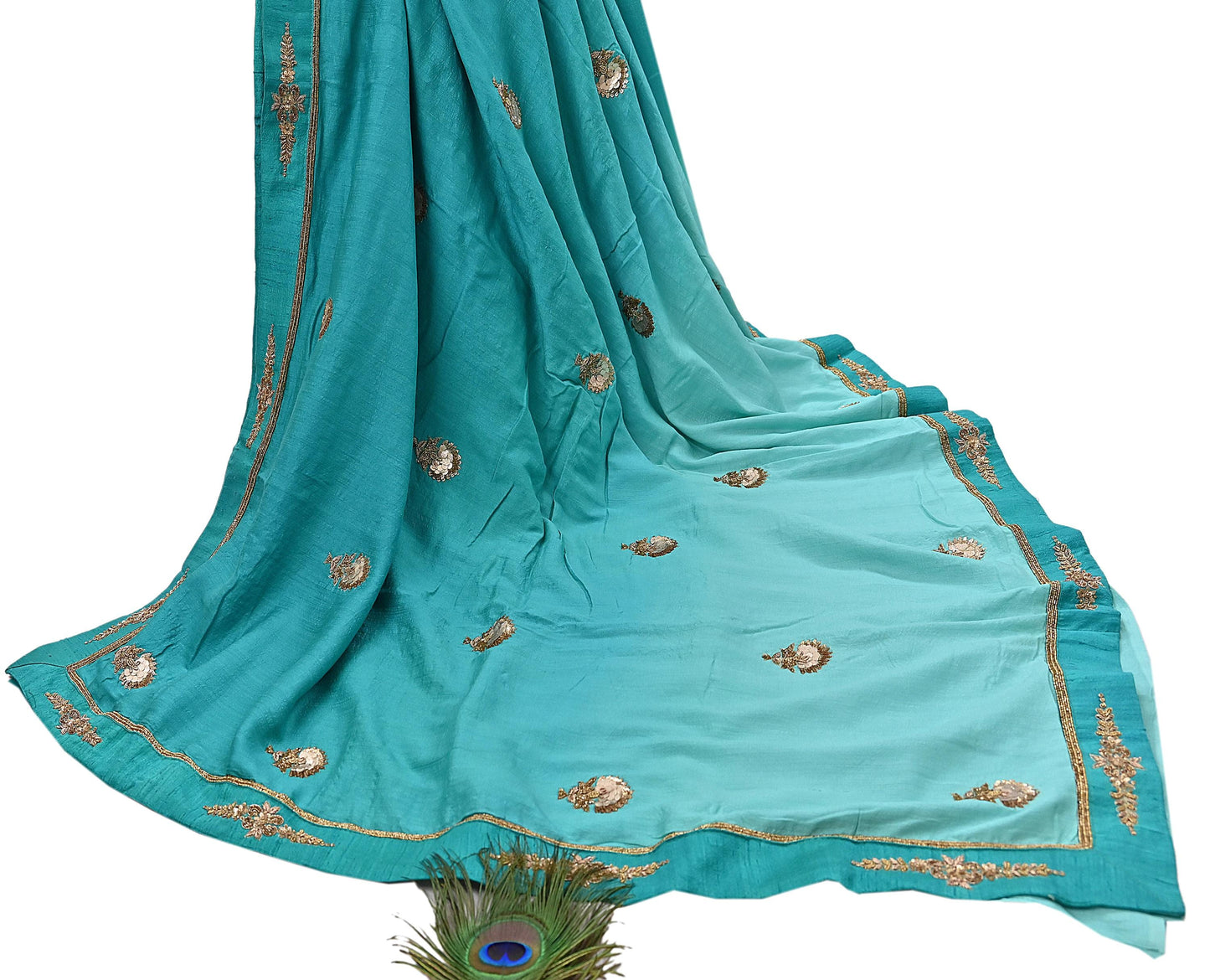 Rare Green Pure Silk Saree Zardozi Hand Embroidered Designer Sabyasachi Sari 6 Yard Bollywood Party Wear with Blouse Fabric