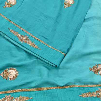 Rare Green Pure Silk Saree Zardozi Hand Embroidered Designer Sabyasachi Sari 6 Yard Bollywood Party Wear with Blouse Fabric