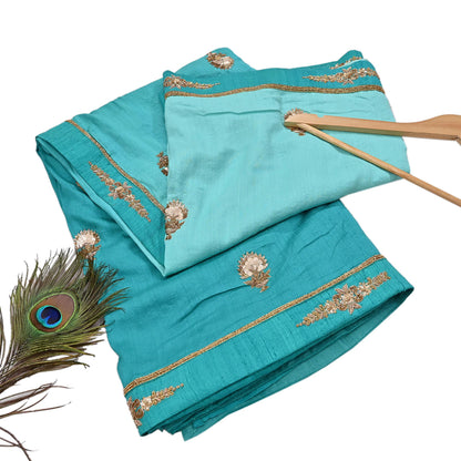 Rare Green Pure Silk Saree Zardozi Hand Embroidered Designer Sabyasachi Sari 6 Yard Bollywood Party Wear with Blouse Fabric