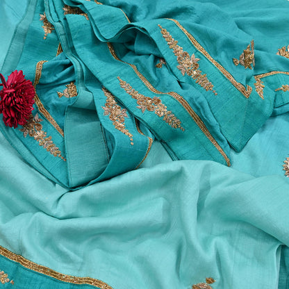 Rare Green Pure Silk Saree Zardozi Hand Embroidered Designer Sabyasachi Sari 6 Yard Bollywood Party Wear with Blouse Fabric