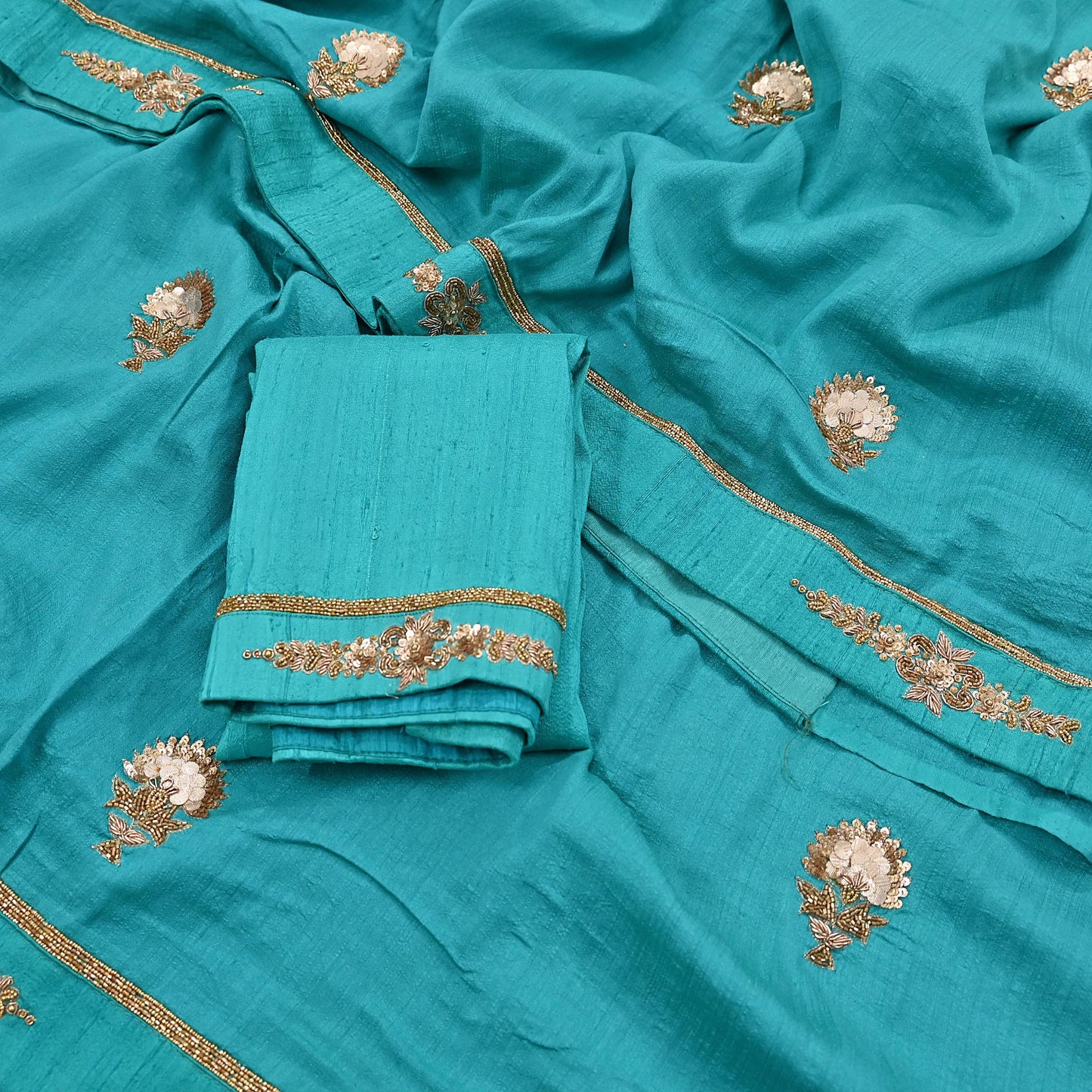 Rare Green Pure Silk Saree Zardozi Hand Embroidered Designer Sabyasachi Sari 6 Yard Bollywood Party Wear with Blouse Fabric