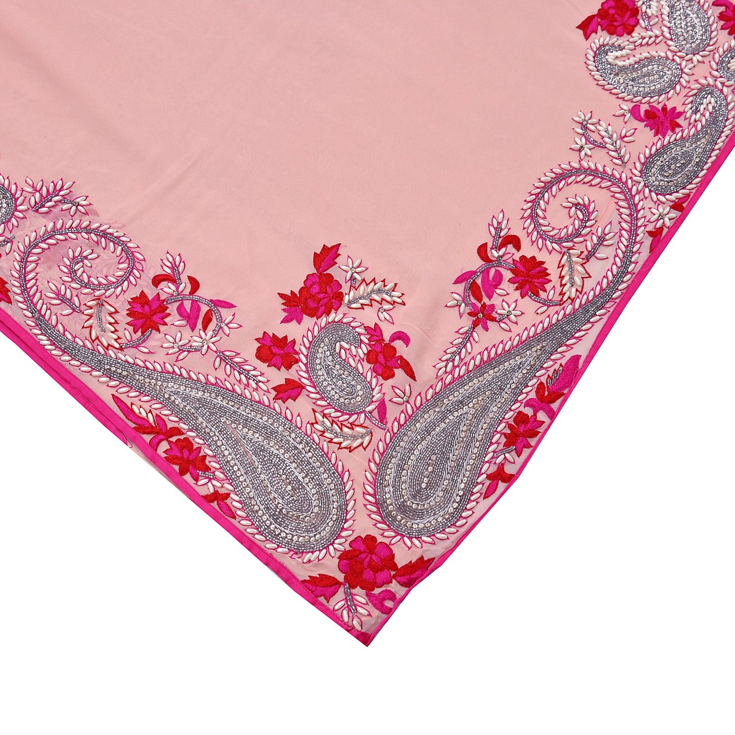 Rare Peach Pure Georgette Silk Saree Zardozi Hand Embroidered Designer Sabyasachi Sari 5.5 Yard Bollywood Party Wear with Blouse Fabric