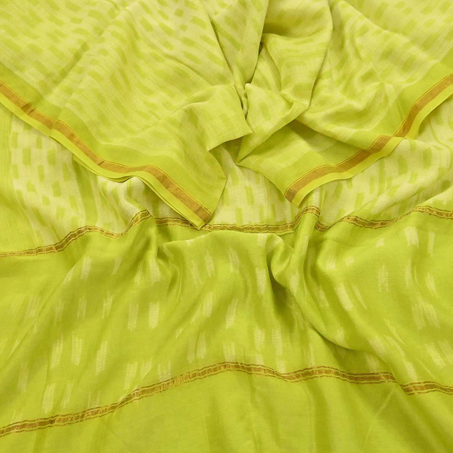 Indian Vintage Dupatta Green Dupatta Long Stole Block Print Pure Chanderi Silk Scarves Veil Golden Zari