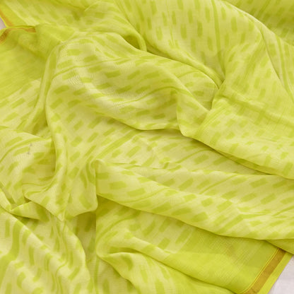 Indian Vintage Dupatta Green Dupatta Long Stole Block Print Pure Chanderi Silk Scarves Veil Golden Zari