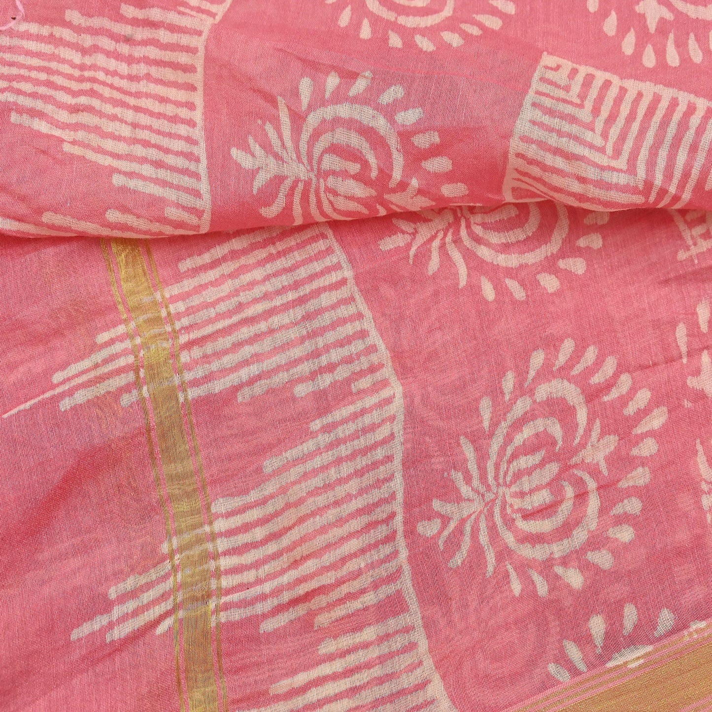 Indian Vintage Dupatta Peach Dupatta Long Stole Block Print Pure Chanderi Silk Scarves Veil Golden Zari