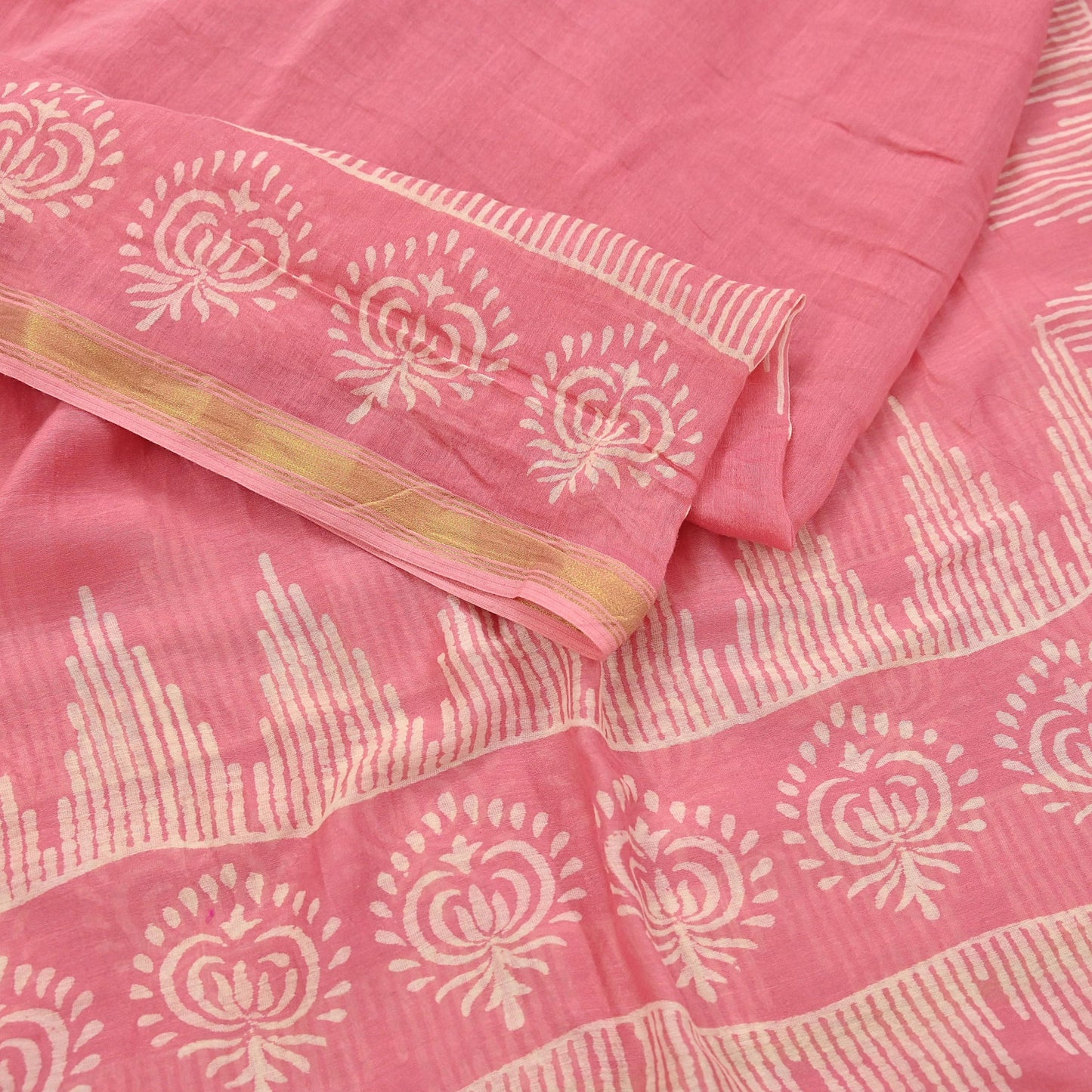 Indian Vintage Dupatta Peach Dupatta Long Stole Block Print Pure Chanderi Silk Scarves Veil Golden Zari