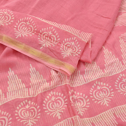 Indian Vintage Dupatta Peach Dupatta Long Stole Block Print Pure Chanderi Silk Scarves Veil Golden Zari