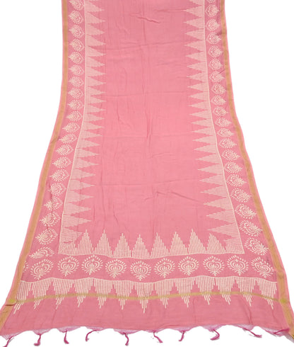 Indian Vintage Dupatta Peach Dupatta Long Stole Block Print Pure Chanderi Silk Scarves Veil Golden Zari
