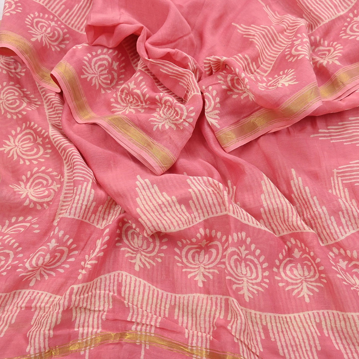 Indian Vintage Dupatta Peach Dupatta Long Stole Block Print Pure Chanderi Silk Scarves Veil Golden Zari