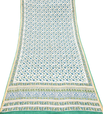 Indian Vintage Dupatta Green Dupatta Long Stole Block Print Pure Chanderi Silk Scarves Veil Golden Zari