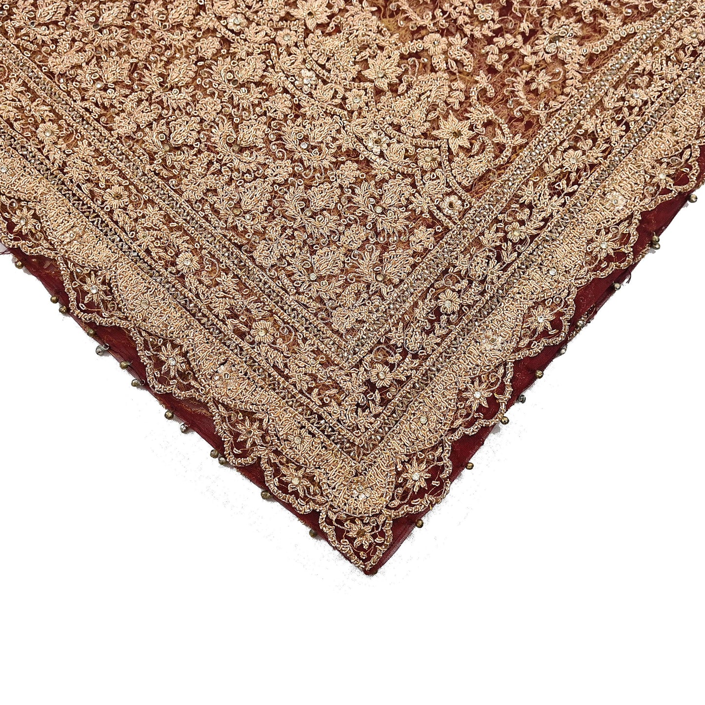 Indian Vintage Heavy Luxury Wedding Maroon Dupatta Net Mesh Long Stole Hand Embroidered Scarves Zardozi Zari Sequins Dridal Veil Hijab