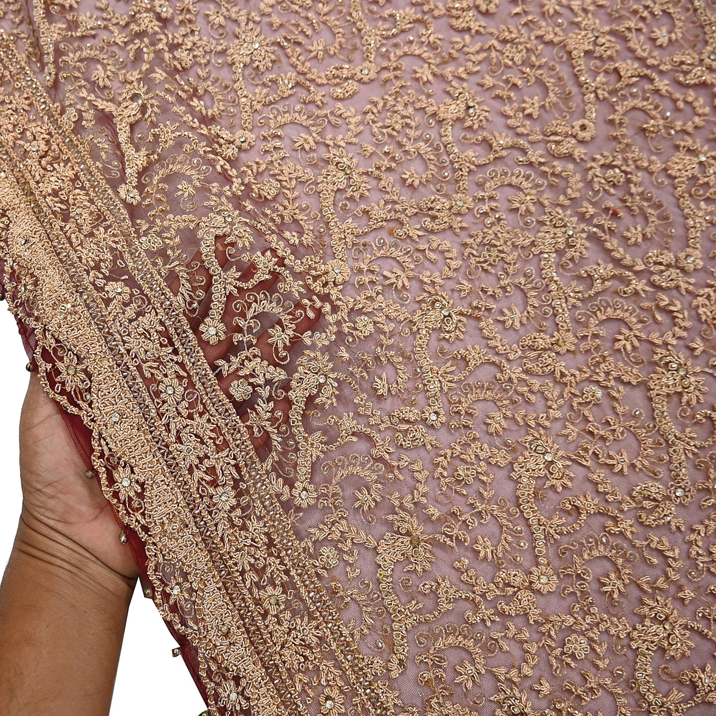 Indian Vintage Heavy Luxury Wedding Maroon Dupatta Net Mesh Long Stole Hand Embroidered Scarves Zardozi Zari Sequins Dridal Veil Hijab