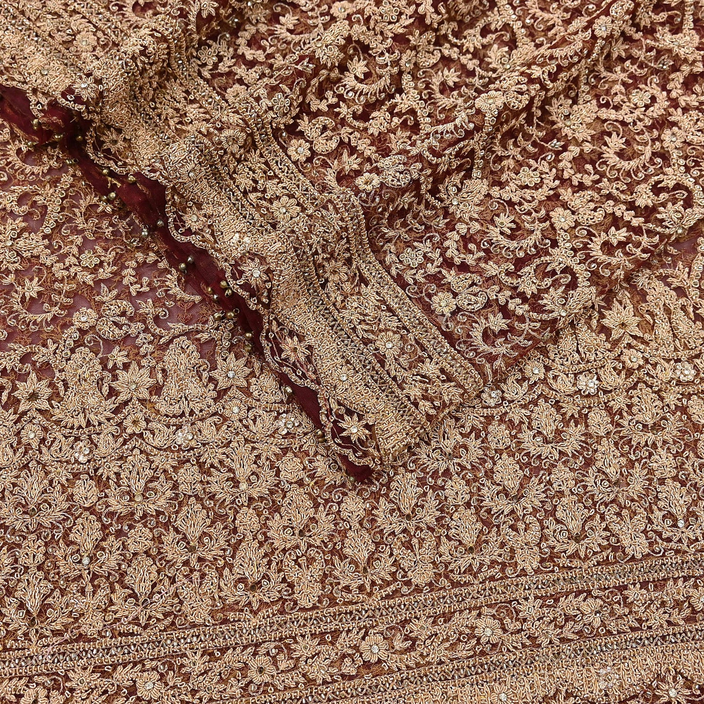 Indian Vintage Heavy Luxury Wedding Maroon Dupatta Net Mesh Long Stole Hand Embroidered Scarves Zardozi Zari Sequins Dridal Veil Hijab