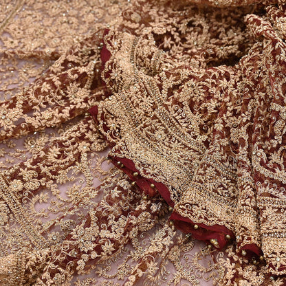 Indian Vintage Heavy Luxury Wedding Maroon Dupatta Net Mesh Long Stole Hand Embroidered Scarves Zardozi Zari Sequins Dridal Veil Hijab