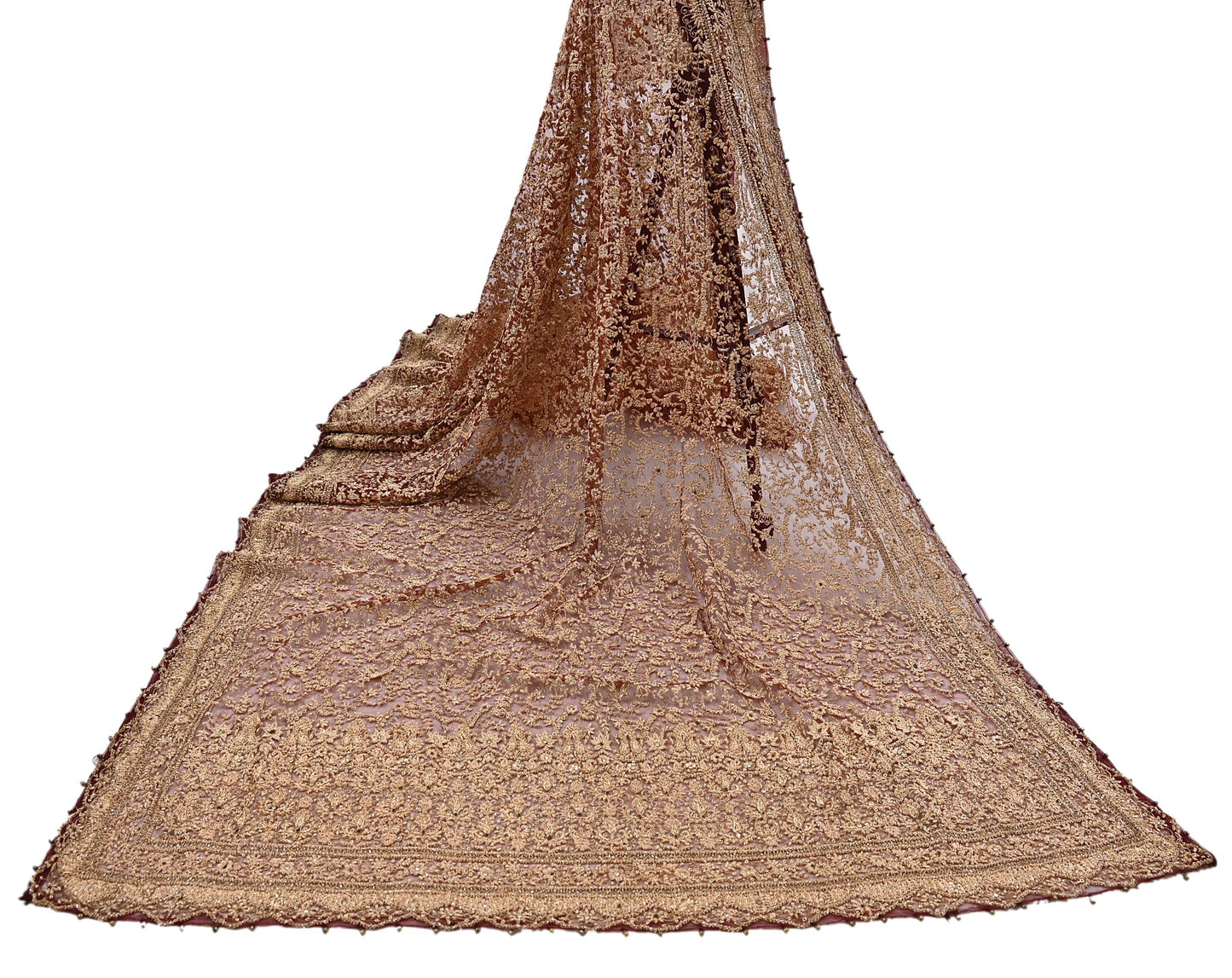 Indian Vintage Heavy Luxury Wedding Maroon Dupatta Net Mesh Long Stole Hand Embroidered Scarves Zardozi Zari Sequins Dridal Veil Hijab