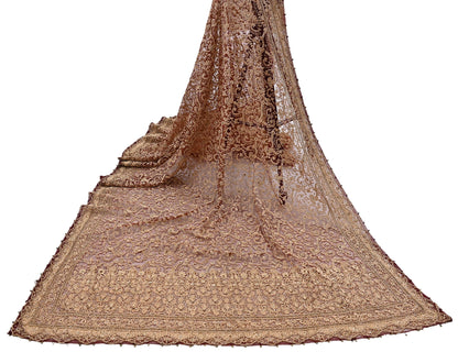 Indian Vintage Heavy Luxury Wedding Maroon Dupatta Net Mesh Long Stole Hand Embroidered Scarves Zardozi Zari Sequins Dridal Veil Hijab