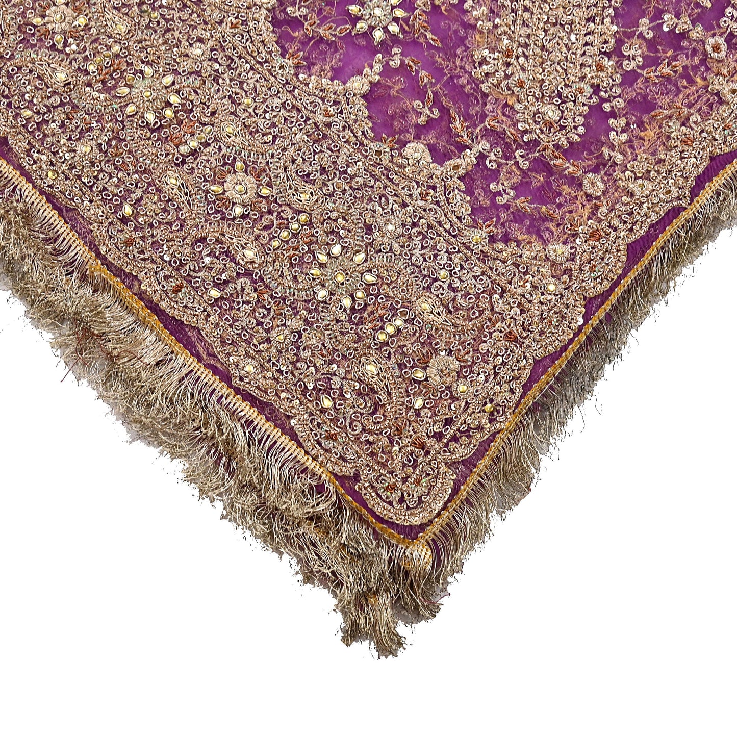 Indian Vintage Heavy Luxury Wedding Purple Dupatta Net Mesh Long Stole Hand Embroidered Scarf Zardozi Zari Sequins Stole Bridal Veil